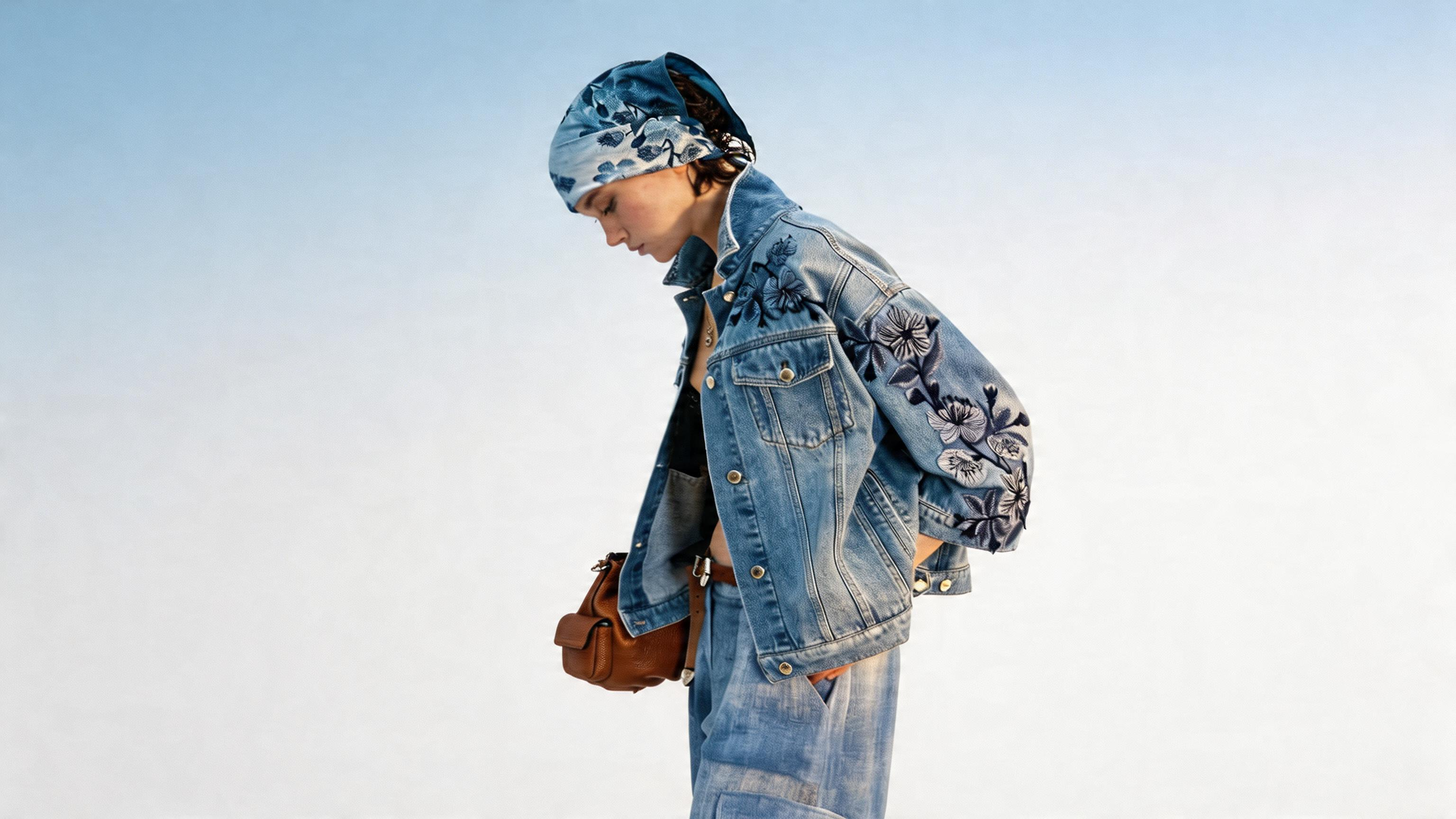 Джинсова куртка з квітковим візерунком